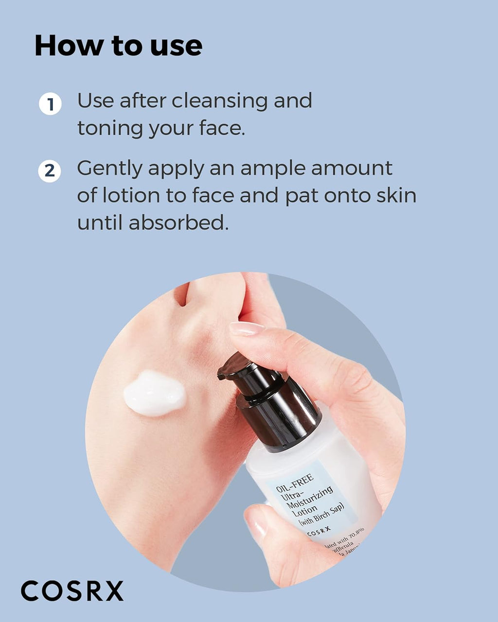 COSRX Oil Free Lotion with Birch Sap, Daily Acne Facial Moisturizer, Hydrating Moisturizer for All Skin Types, Korean Skin Care, 3.38 Fl.Oz / 100Ml