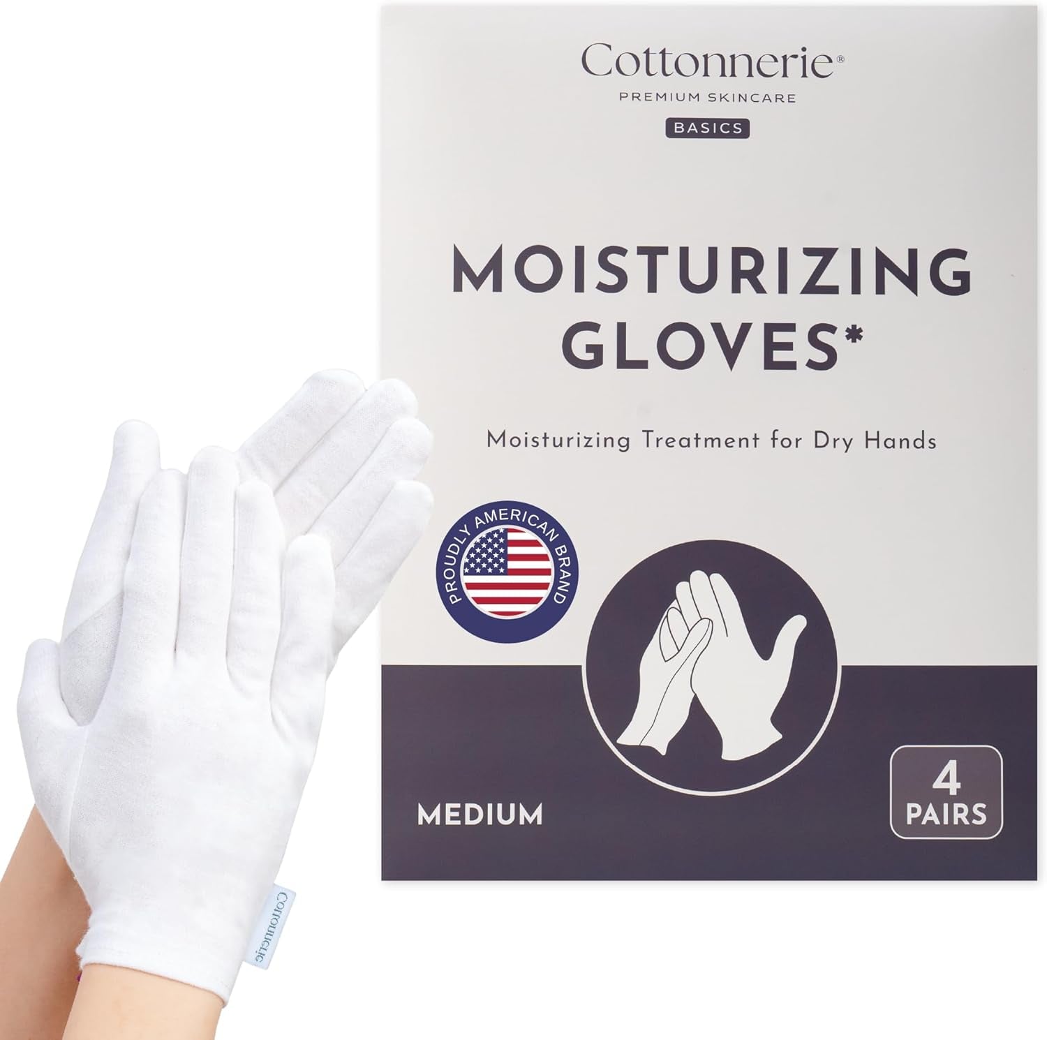 4 Pairs Cottonnerie Organic Cotton Gloves for Dry Hands Sleeping, Moisturizing Gloves Overnight, Hand Moisturizer Gloves, Moisture Gloves for Dry Hands Overnight, Sleeping Gloves, Medium