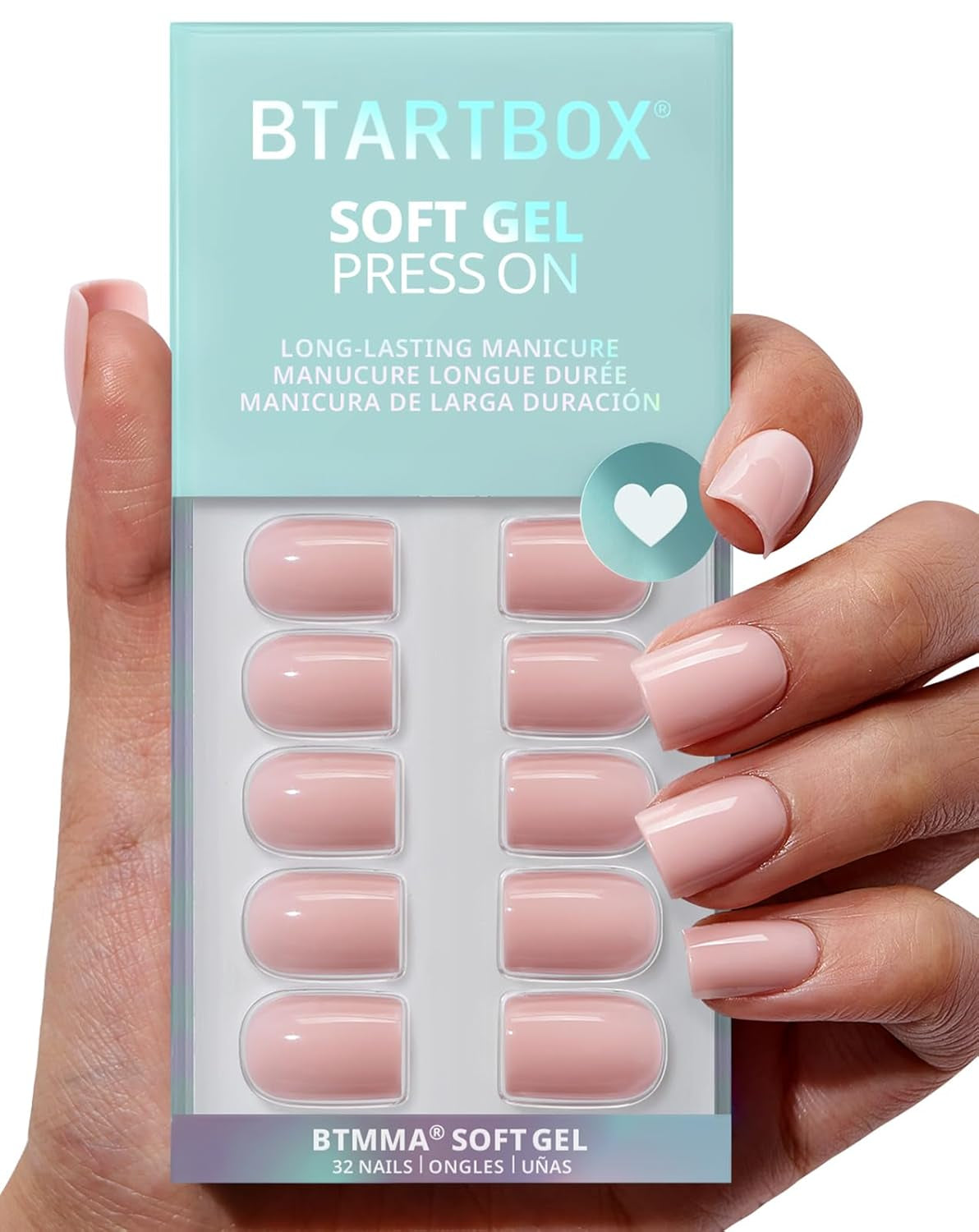 Btartbox Press on Nails Almond - Pastel Purple Short Press on Nails with Glue for Women, Opaque Soft Gel Glue on Nails in 16 Sizes - 32 Stick on Nails Kit, Satin Memo