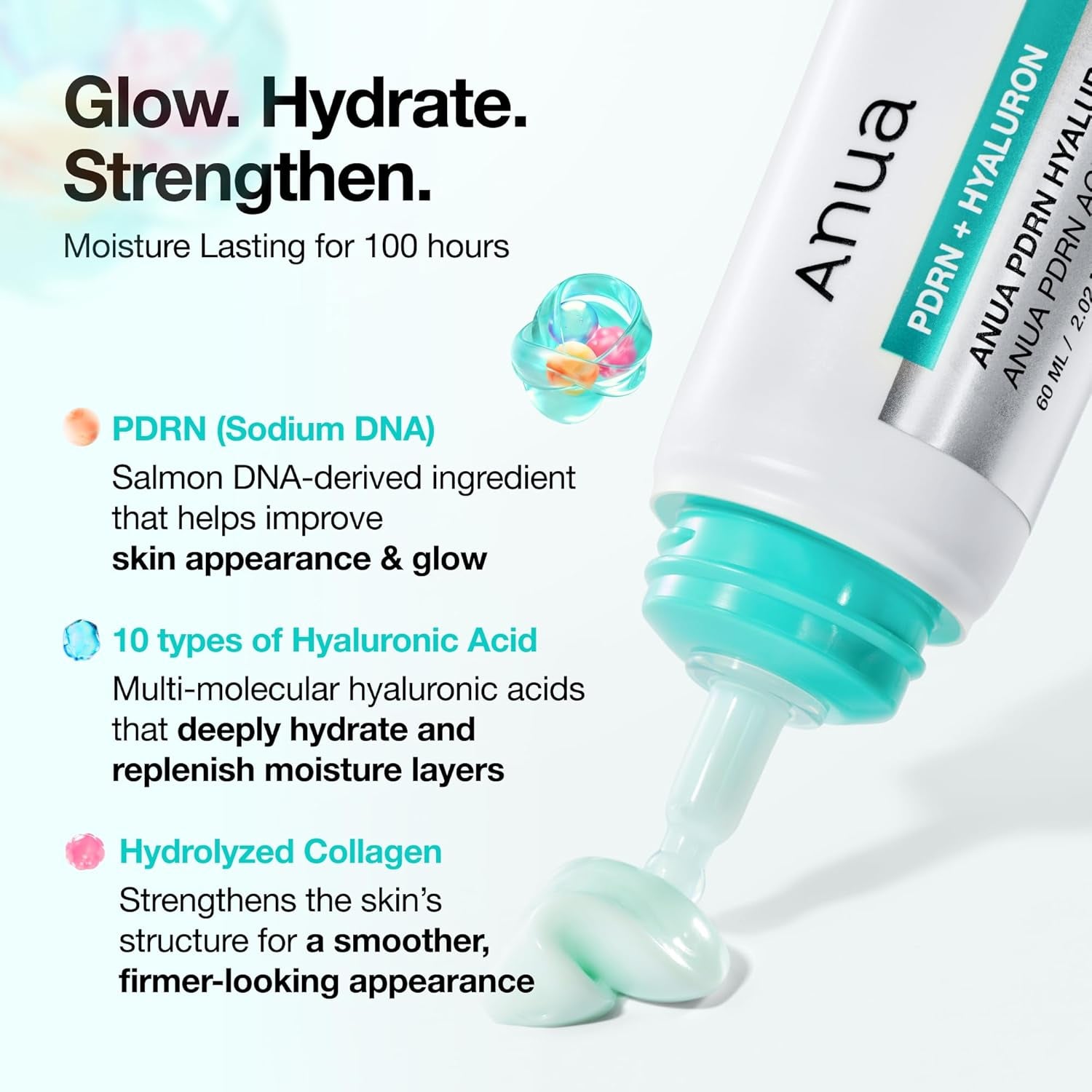 Anua PDRN Hyaluronic Acid 100 Moisturizing Cream, Lightweight, Non-Greasy Hydrating Face Moisturizer with Salmon DNA for Glass Skin, Korean Skincare (2.02 Fl Oz)