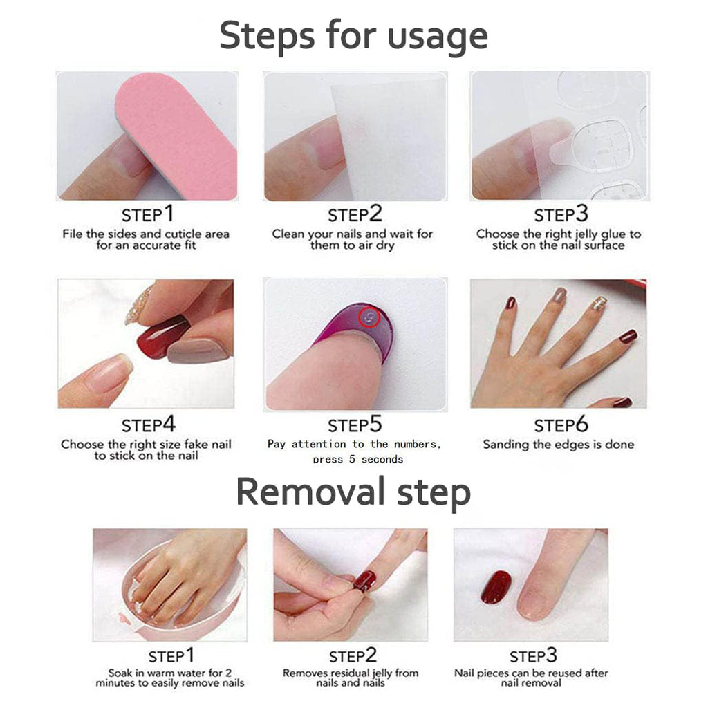 MAGLFELL Salon Press on Nails - 3D Almond Handmade Unique French Fake Nails, Thick Acrylic and Muti-Layer Gel False Nails, Reusable Gel Cured Durable Press Ons (Size S)