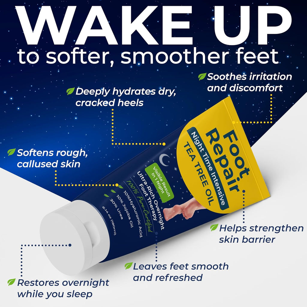 Foot Cream for Dry Cracked Heels and Feet – Tea Tree Oil Heel Cream | Cracked Heel Treatment & Ultra-Rich Overnight Foot Repair | Softens, Soothes & Restores Rough Skin | Fast-Absorbing, 6.14 Oz