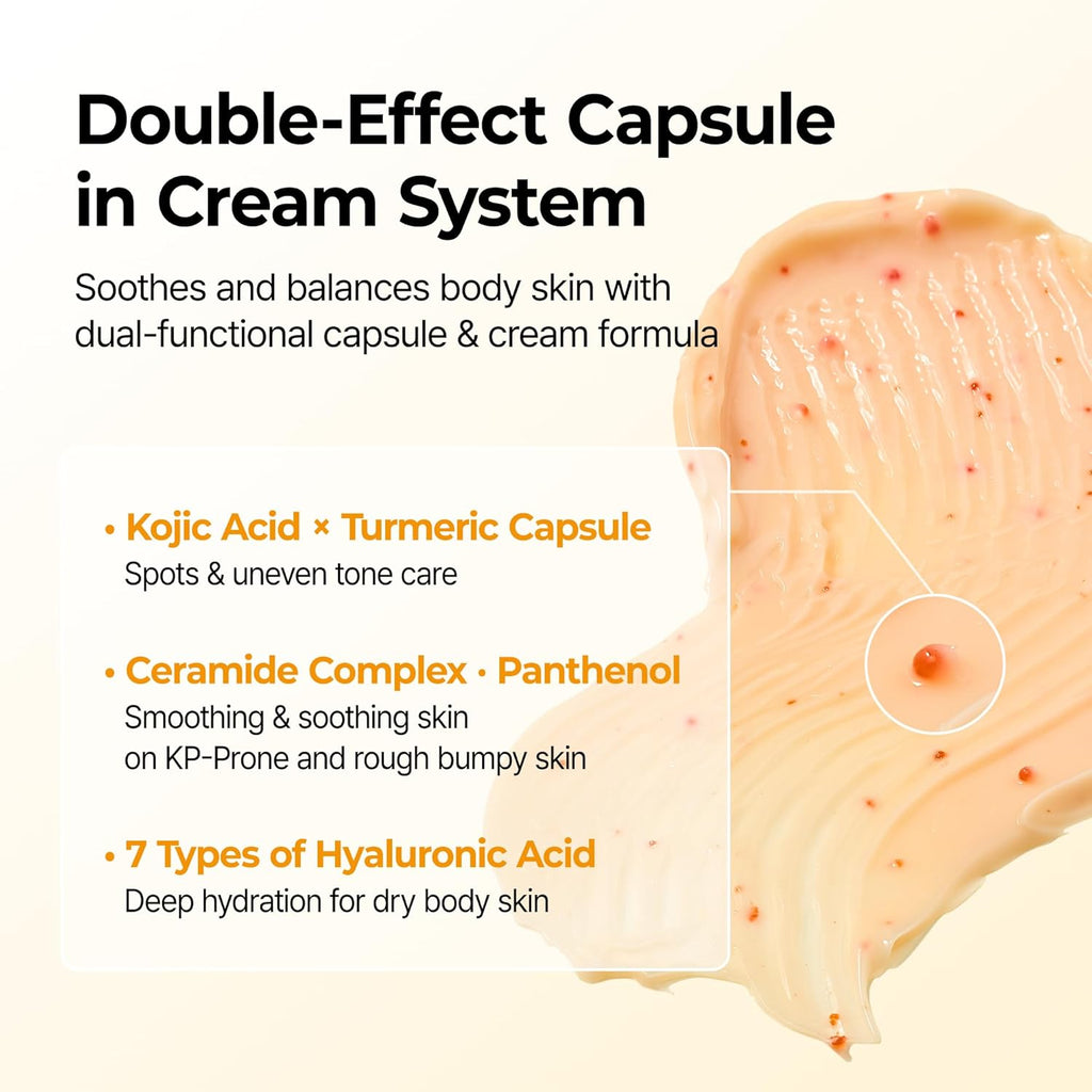 Dr.Melaxin Kojic Acid Turmeric Body Cream with Ceramides, Brightening Body Moisturizer for Dark Spots & Uneven Tone, Panthenol & Hyaluronic Acid for Deep Hydration, 7.05 Oz