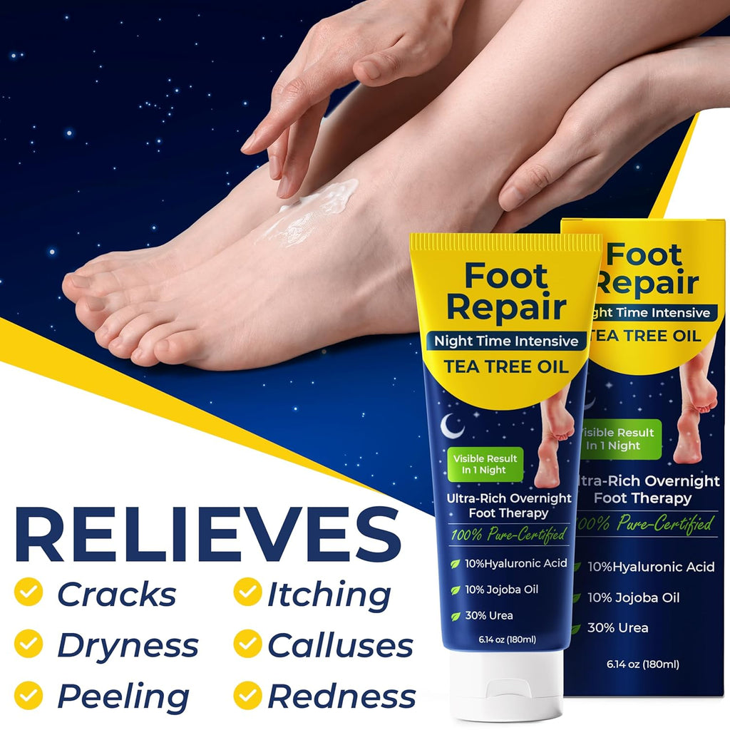 Foot Cream for Dry Cracked Heels and Feet – Tea Tree Oil Heel Cream | Cracked Heel Treatment & Ultra-Rich Overnight Foot Repair | Softens, Soothes & Restores Rough Skin | Fast-Absorbing, 6.14 Oz
