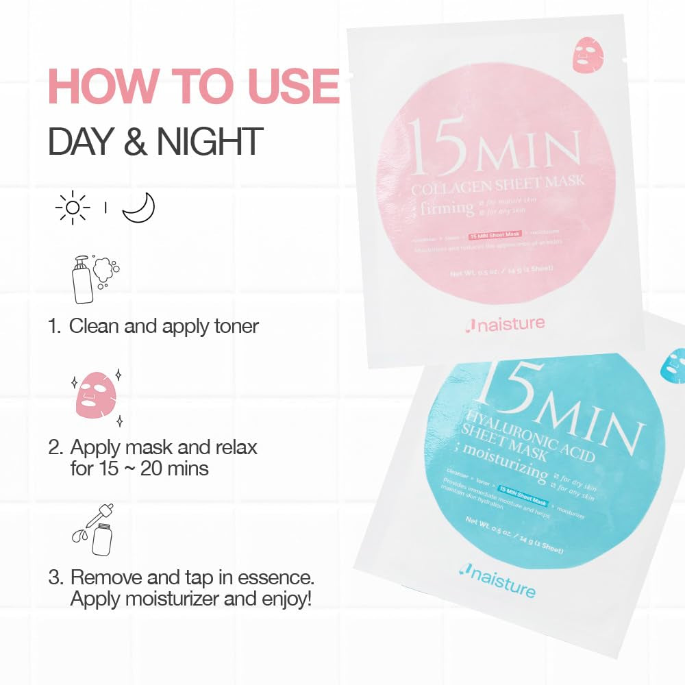 Naisture 15 Min Pamper Me Kit Korean Spa Skincare Gift Set for Women-Head to Toe with Hair, Face, Eye, Hand, & Foot Masks (7 Pcs)