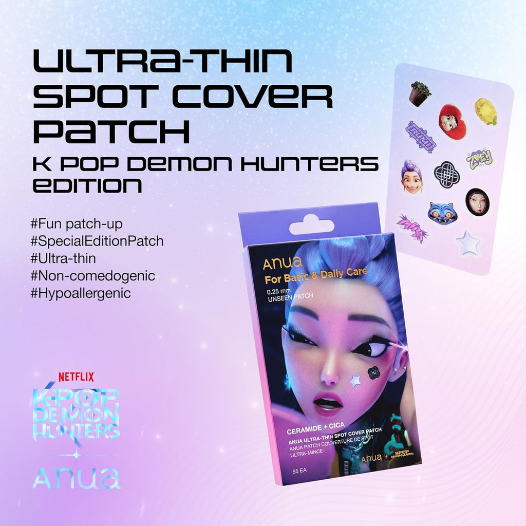 Anua Ultra-Thin Spot Cover Patch, Invisible Hydrocolloid Acne Patch for Face, Cute Pimple Patches, Centella Care for Sensitive Skin, Kpop Demon Hunters, Korean Skincare, 55Ea