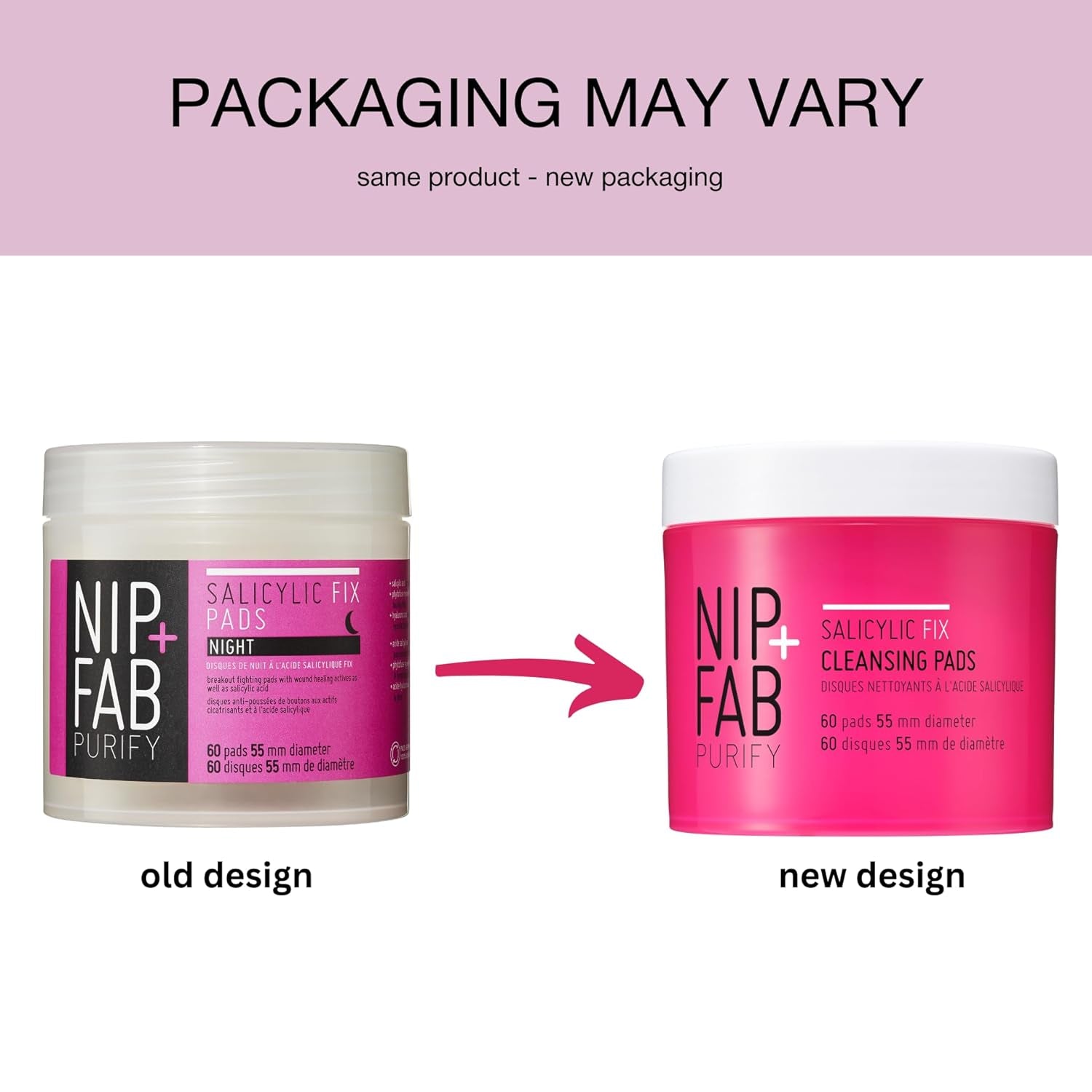 Nip + Fab Salicyclic Fix Night Pads for Face with Hyaluronic Acid, Exfoliating Facial Pad BHA Exfoliant for Skin Hydration Acne Breakouts and Blemishes, 60 Pads, 2.7 Ounce