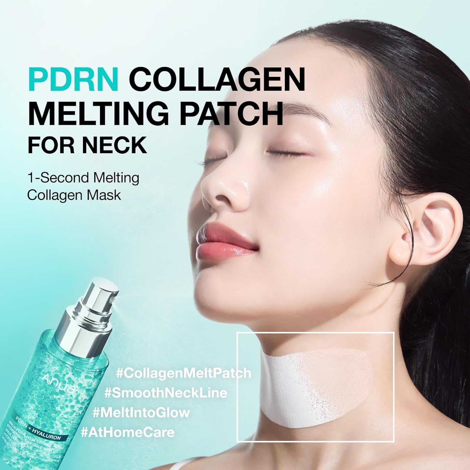 Anua PDRN Collagen Melting Patch for Neck, Lifting and Firming, Thin Film Patch for Neck Fine Lines & Forehead, Plumping Effect with Salmon DNA, Korean Skincare, 0.02G X 4EA