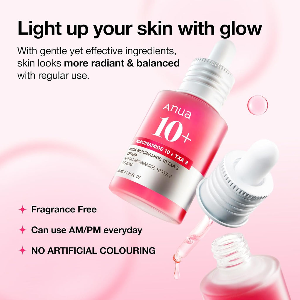 Anua Niacinamide 10 + TXA 4 Serum, Dark Spot Care, Hyaluronic Acid, Tranexamic Acid, Lightweight & Hydrating All-In-One Daily Facial Serum for Glass Skin, Korean Skincare, 1.01 Fl.Oz