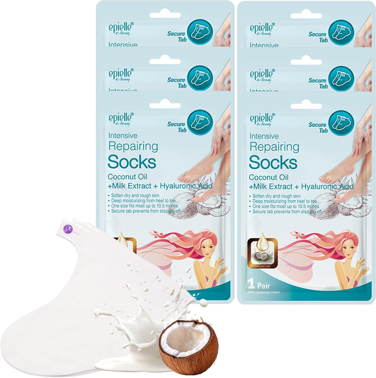 Epielle Intensive Repairing Hand & Foot Masks, Restore and Moisturize Dry, Cracked Skin, Self Care Gifts for Women, Spa Kit, Mothers Day Gifts, 6 Moisturizing Gloves & 6 Moisturizing Socks