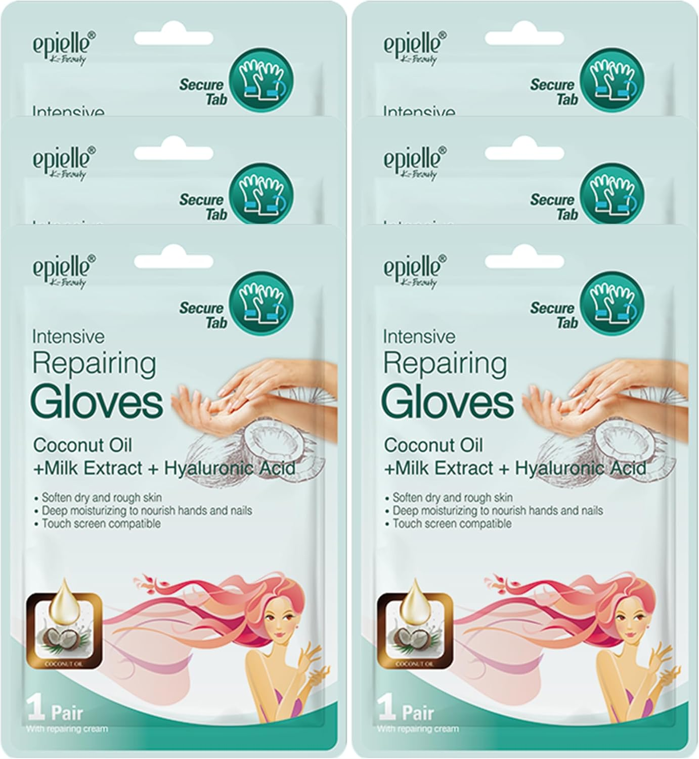 Epielle Intensive Repairing Hand & Foot Masks, Restore and Moisturize Dry, Cracked Skin, Self Care Gifts for Women, Spa Kit, Mothers Day Gifts, 6 Moisturizing Gloves & 6 Moisturizing Socks