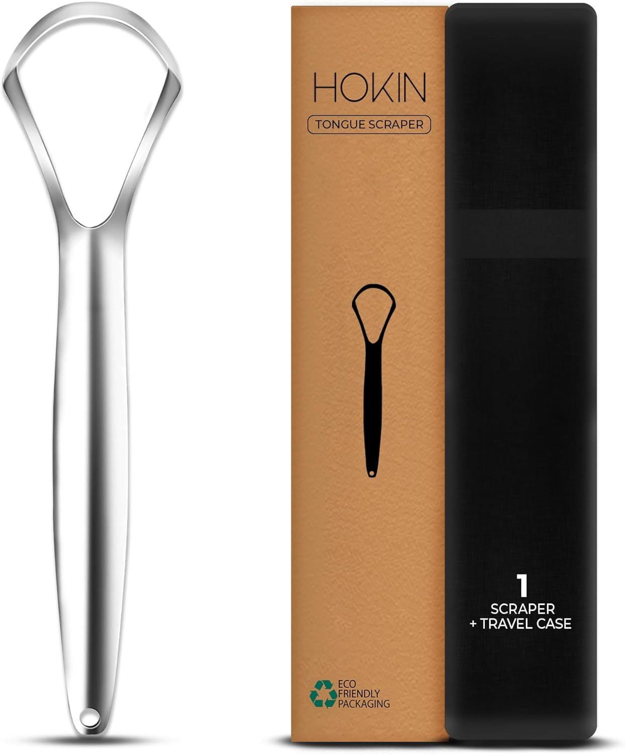 Tongue Scraper for Adults by HOKIN (2Pcs Oral Care Pack) Stainless Steel Tongue Cleaners Reduce Bad Breath 100% Metal Tough Scrapers Men and Women Hygiene Product