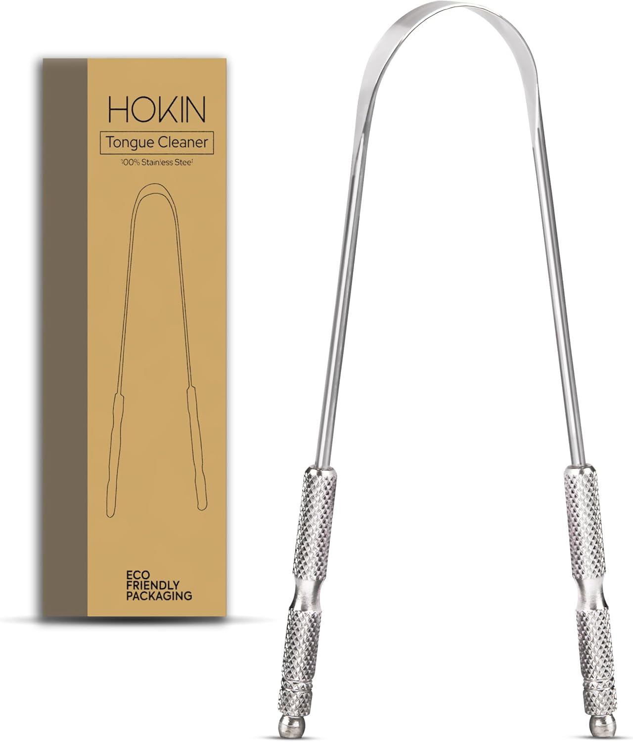 Tongue Scraper for Adults by HOKIN (2Pcs Oral Care Pack) Stainless Steel Tongue Cleaners Reduce Bad Breath 100% Metal Tough Scrapers Men and Women Hygiene Product