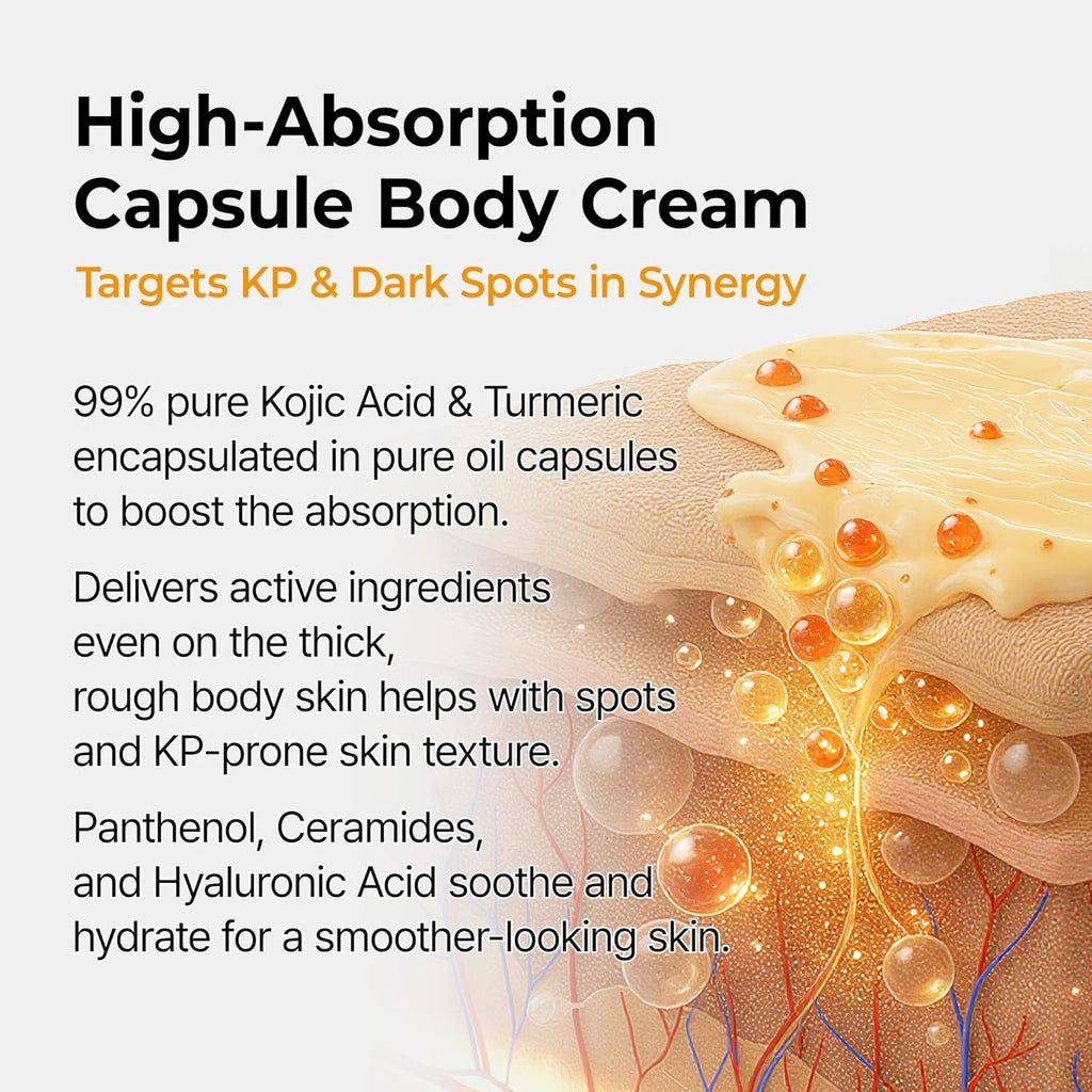 Dr.Melaxin Kojic Acid Turmeric Body Cream with Ceramides, Brightening Body Moisturizer for Dark Spots & Uneven Tone, Panthenol & Hyaluronic Acid for Deep Hydration, 7.05 Oz