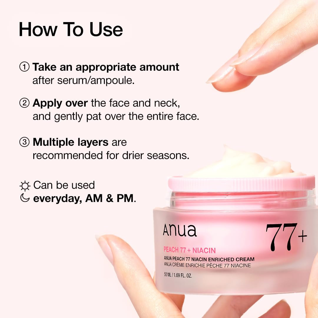 Anua Peach Niacinamide Cream, Face Moisturizer for Dry Skin with Vitamin B12, Collagen, Ceramide, Panthenol, Korean Skin Care for Glass Skin (50Ml, 1.69 Fl.Oz.)