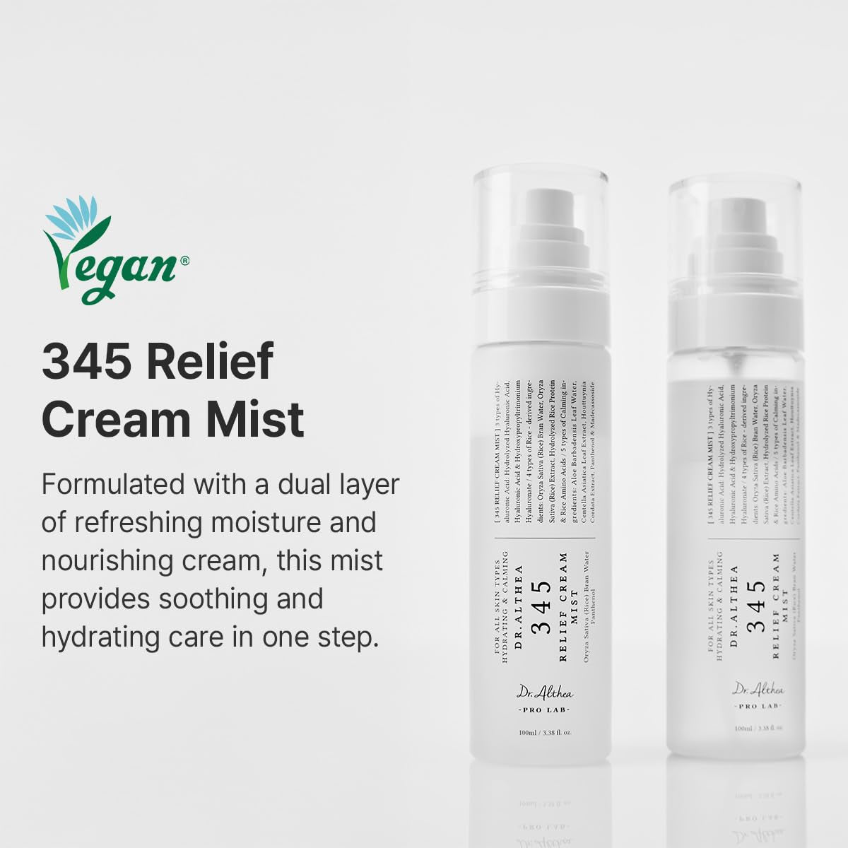 Dr.Althea 345 Relief Cream Mist | Hydrating Facial Mist with Rice Extract | Soothing Care for Sensitive Skin | Vegan Korean Skincare, 3.38 Fl Oz