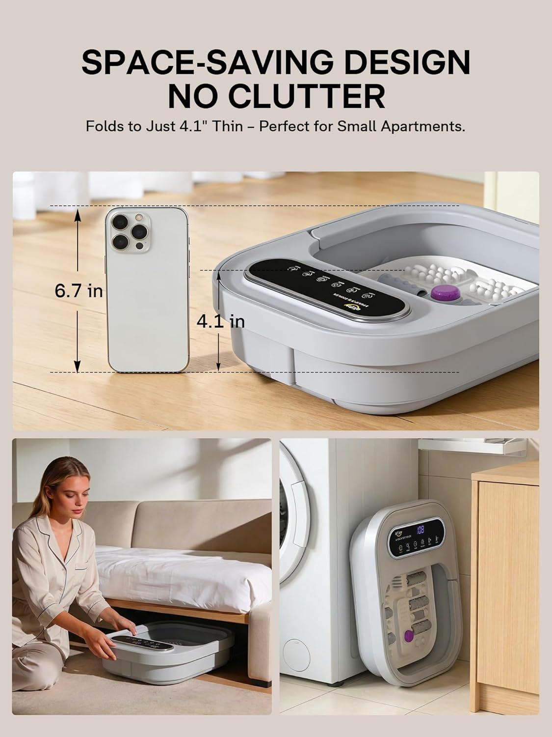 ALLJOY Collapsible Foot Spa with Heat, Pedicure Foot Bath with Bubbles & 6 Rollers, Ul-Listed Rapid PTC Heating Foot Soaking Tub for Stress Relief, Relaxation Gift for Women & Men, Nurses & Teachers