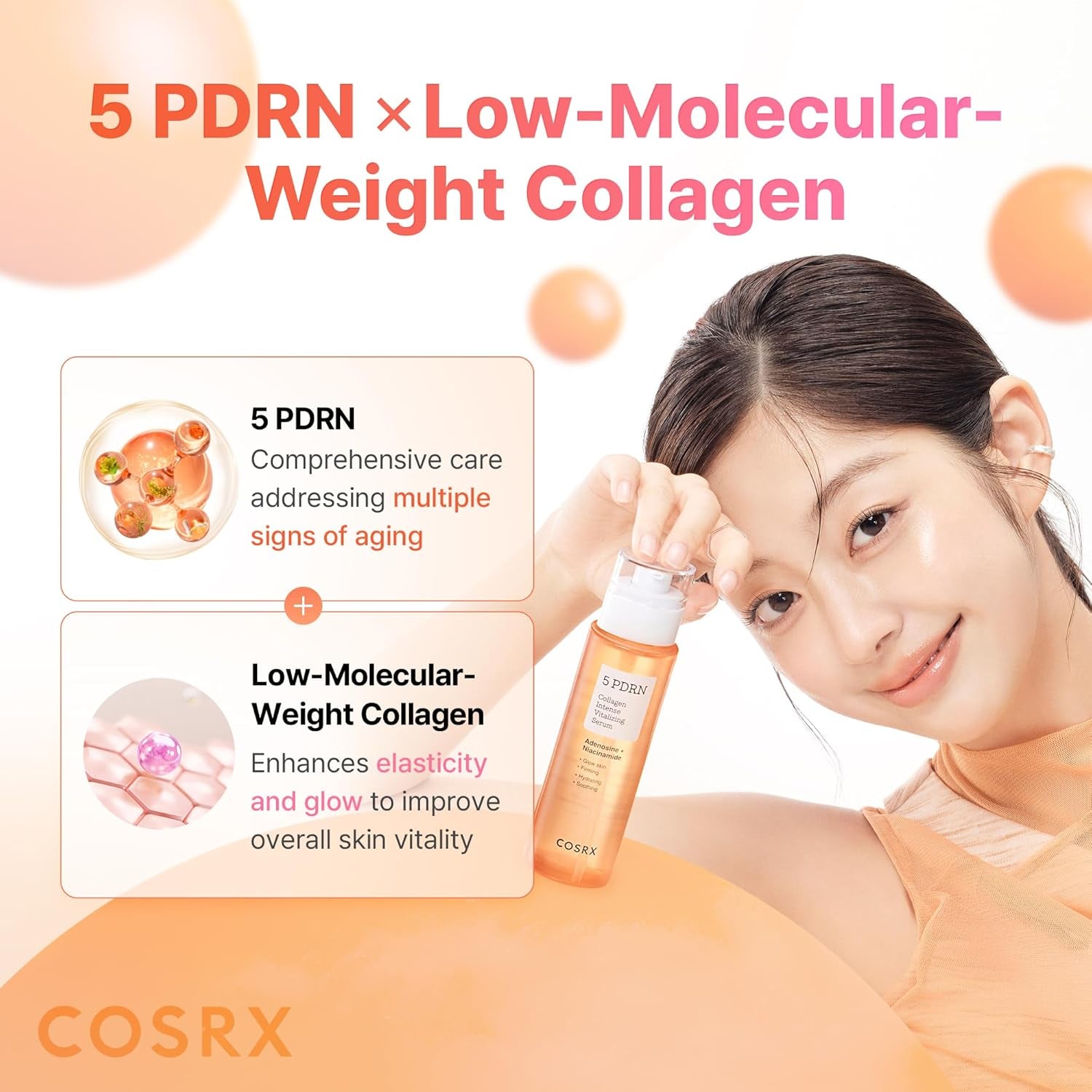 COSRX 5 PDRN Collagen Intense Vitalizing Serum - Korean Serum for Skin Firming & Glowing with Salmon DNA, Centella PDRN & Collagen, Mothers Day Gifts, Korean Skin Care (3.38 Fl.Oz.)