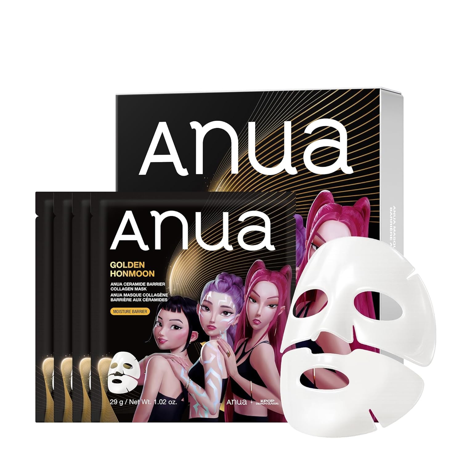 ANUA Vita Collagen Mask, Hydrogel Face Mask for Cooling & Skin Firmness, Dullness Care with Vitamin C, Radiant Glass Skin Effect, Kpop Demon Hunters, Korean Skincare (4Ea)