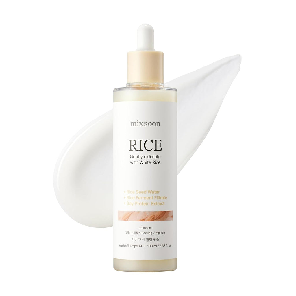 Mixsoon White Rice Peeling Ampoule - White Rice Exfoliant, Gentle Exfoliating Serum for Smooth, Radiant Skin, Dead Skin Cells Remover 100Ml / 3.38 Fl.Oz. Korean Glass Skin Care