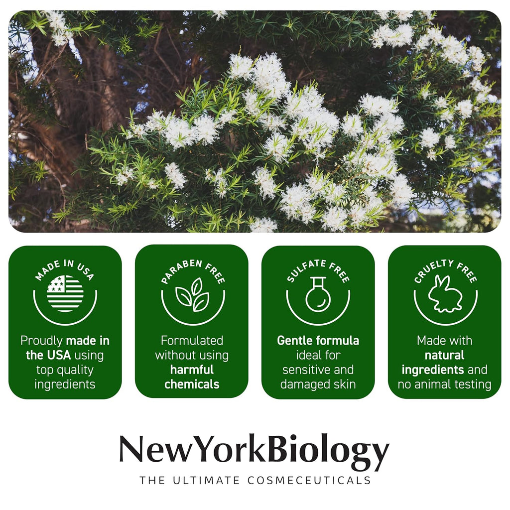 New York Biology Tea Tree Oil Foot Cream for Dry Cracked Feet, Athletes Foot, Nail Fungus, Jock Itch, Ringworm, Cracked Heels and Itchy Skin - Foot Cream - 8 Oz