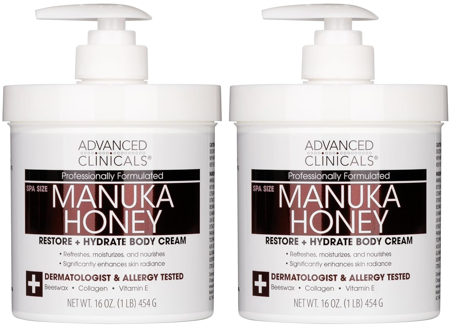 Advanced Clinicals Manuka Honey Body Cream for Women & Men | Body Butter Lotion for Extremely Dry Skin | Collagen Cream | Skincare Moisturizer Hydrating Balm Improves Look of Aging Skin, 16 Ounce