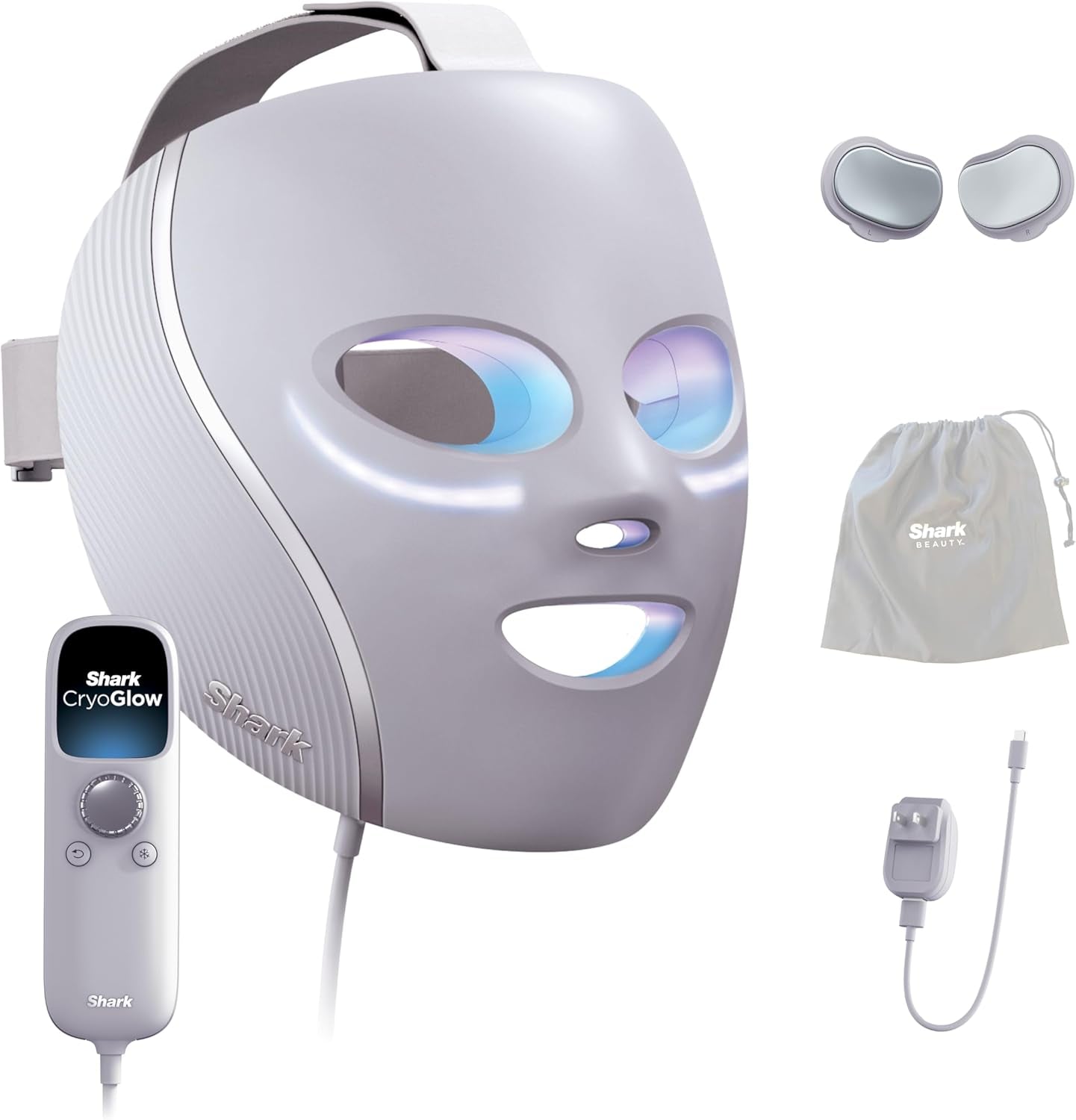 Shark Cryoglow LED Face Mask with Under-Eye Cooling, Anti-Ageing & Blemish Repair, Red & Blue LED, Infrared Light Therapy, USB-C, Remote Control, Storage Bag, Blue Frost, FW312