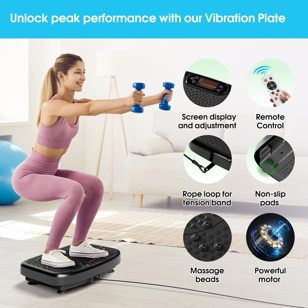 Softgym Vibration Plate Exercise Machine for Lymphatic Drainage,Power Vibrate Stand Shake Board 450 Lbs Capacity Whole Body Workout Waver with Fitness Resistance Bands Weight Loss Gifts for Women Men