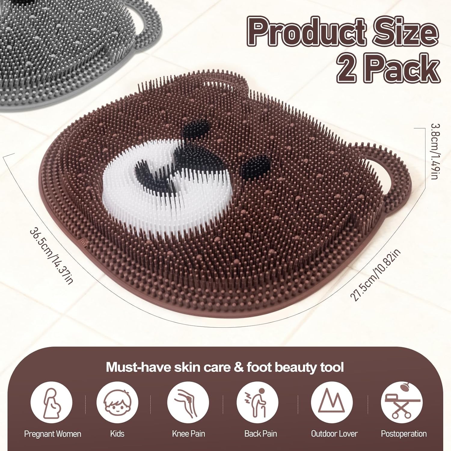 Foot Scrubber Mat in Shower 2 Pack Large - Silicone Foot Bath Exfloating Feet Deep Clean Brush Massager Acupressure Pad Improve Circulation & Feet Relief for Men Women Kids Children Cf&Gy