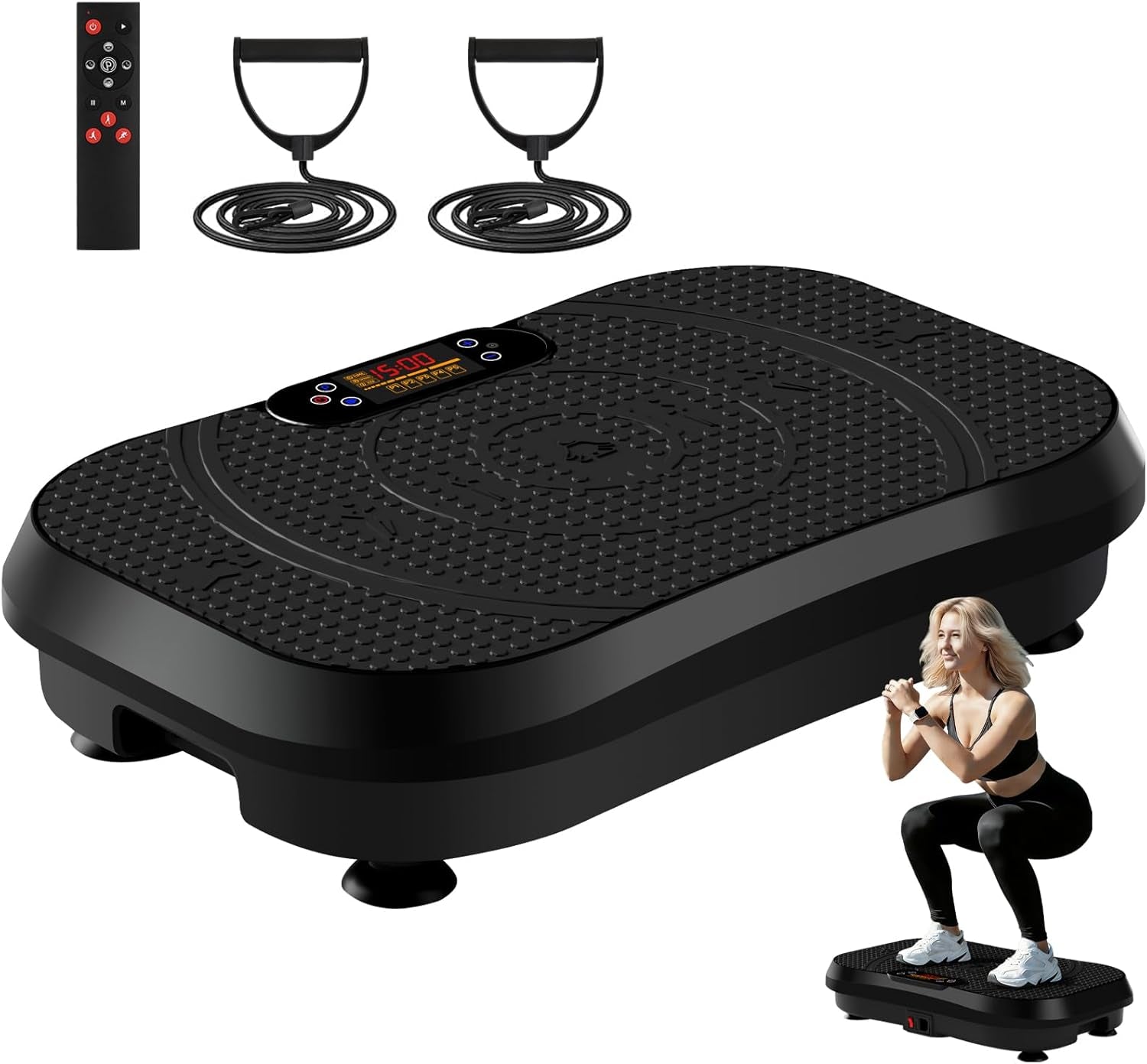 Softgym Vibration Plate Exercise Machine for Lymphatic Drainage,Power Vibrate Stand Shake Board 450 Lbs Capacity Whole Body Workout Waver with Fitness Resistance Bands Weight Loss Gifts for Women Men