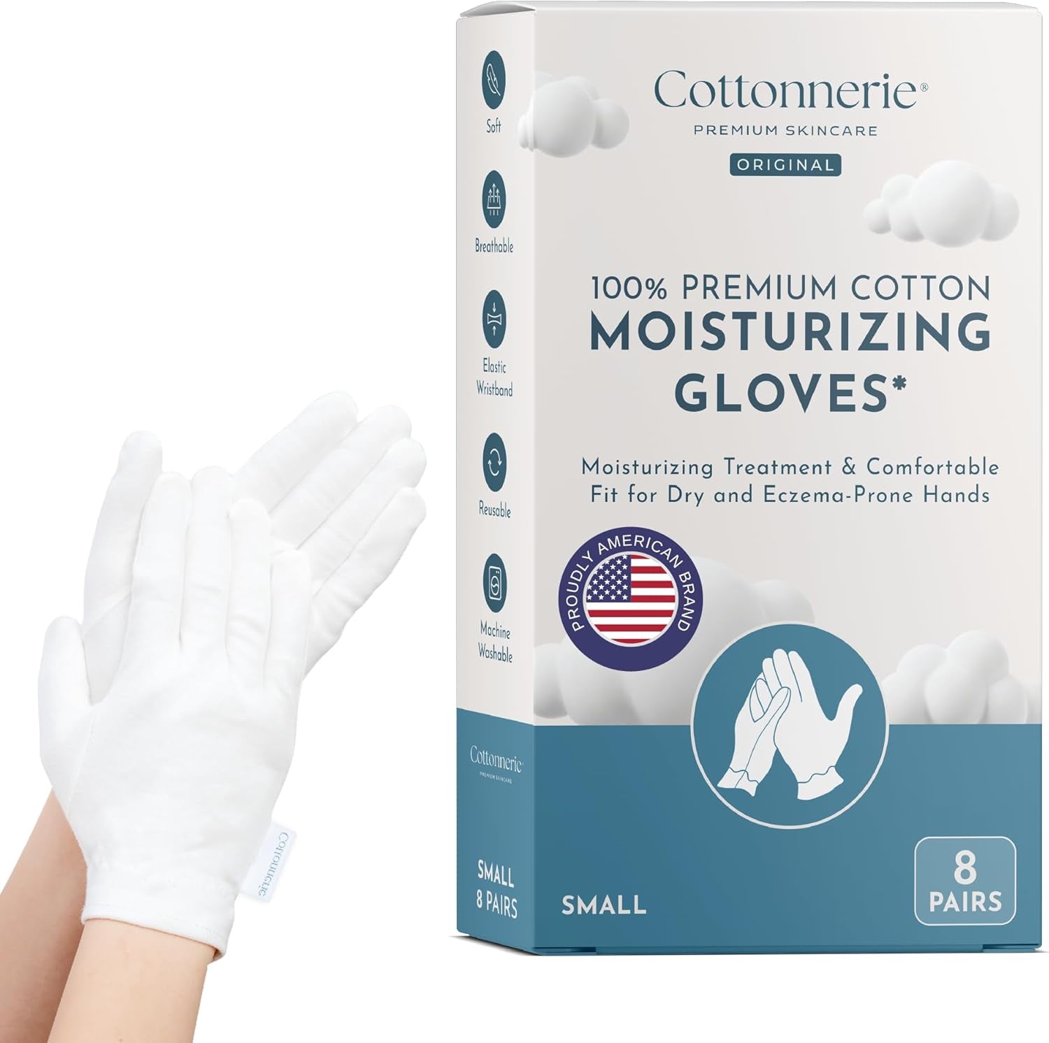 4 Pairs Cottonnerie Organic Cotton Gloves for Dry Hands Sleeping, Moisturizing Gloves Overnight, Hand Moisturizer Gloves, Moisture Gloves for Dry Hands Overnight, Sleeping Gloves, Medium