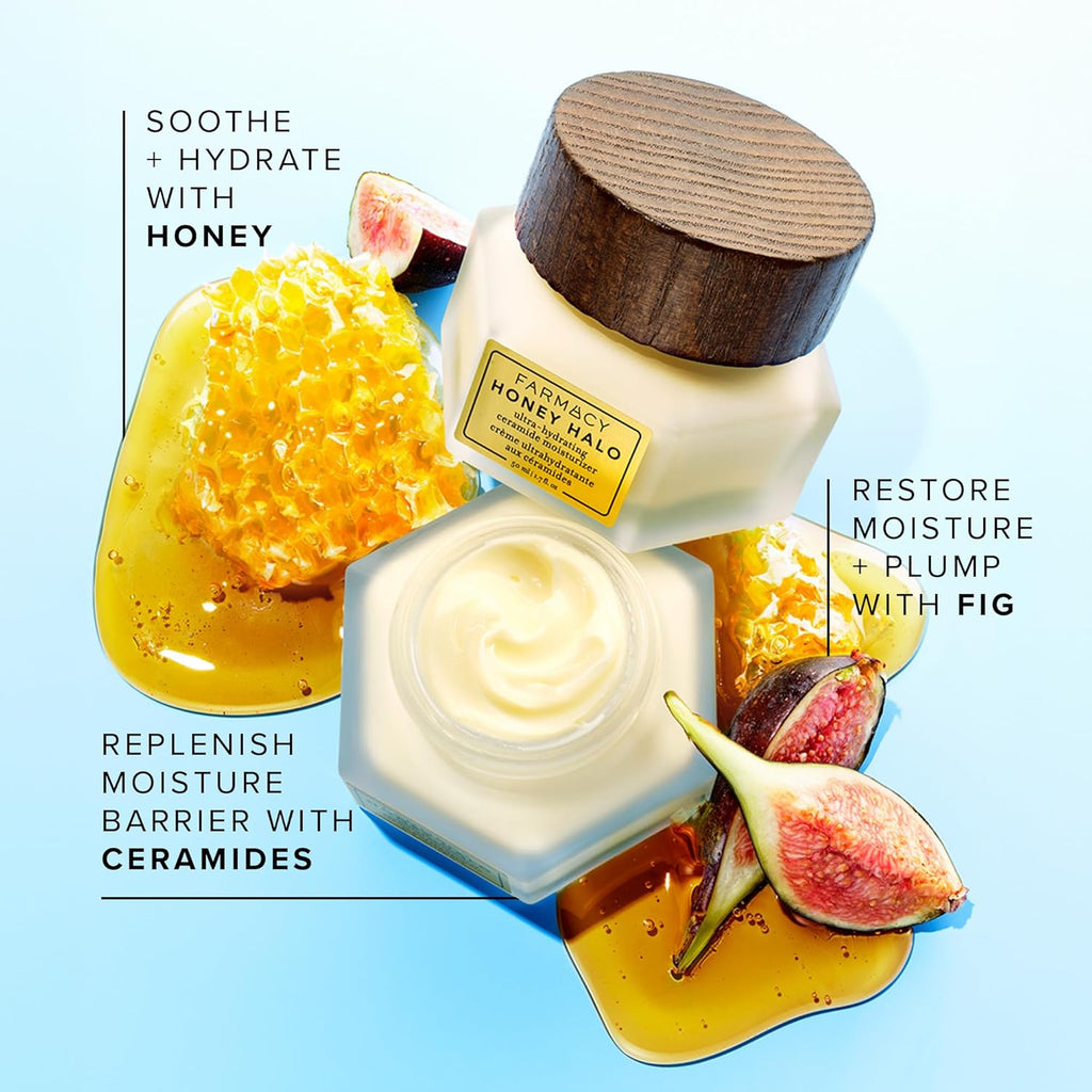 Farmacy Ceramide Face Moisturizer - Honey Halo Ultra Hydrating Facial Moisturizer with Buckwheat Honey + Ceramides - Helps Restore Barrier + Replenish Dryness - Plumping Skin Care for Dry Skin (50Ml)