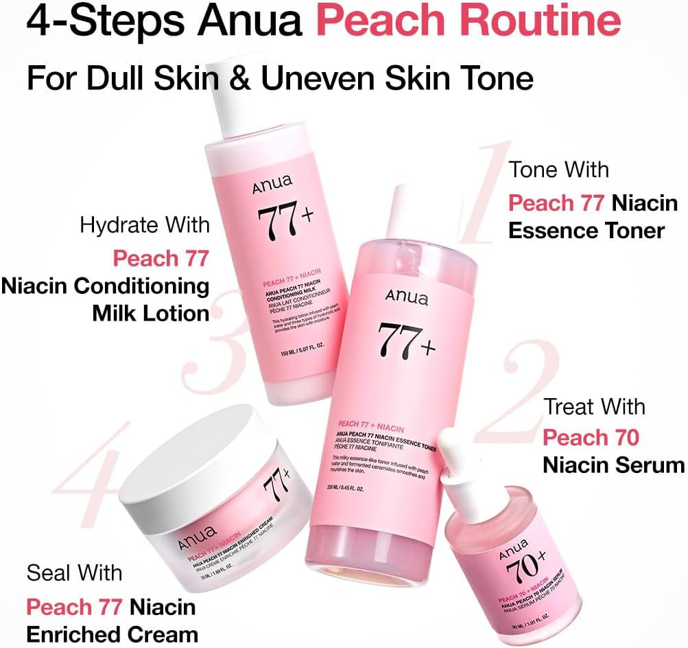 Anua Peach 77 Niacin Essence Toner 250Ml / Brightening Toner for Face, Niacinamide, Panthenol, Ceramides, Facial Toner for Glass Skin, Korean Skin Care (8.45 Fl.Oz.)
