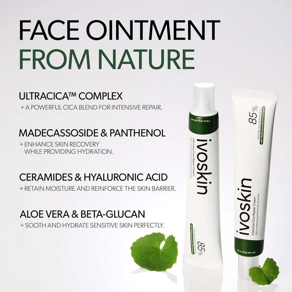 IVOSKIN Hydrating & Repairing Korean Skincare Set | Rice Milky Bubble Toner + Intensive Cica Repair Cream + Collagen Jelly Hydro Mask | for Sensitive Skin