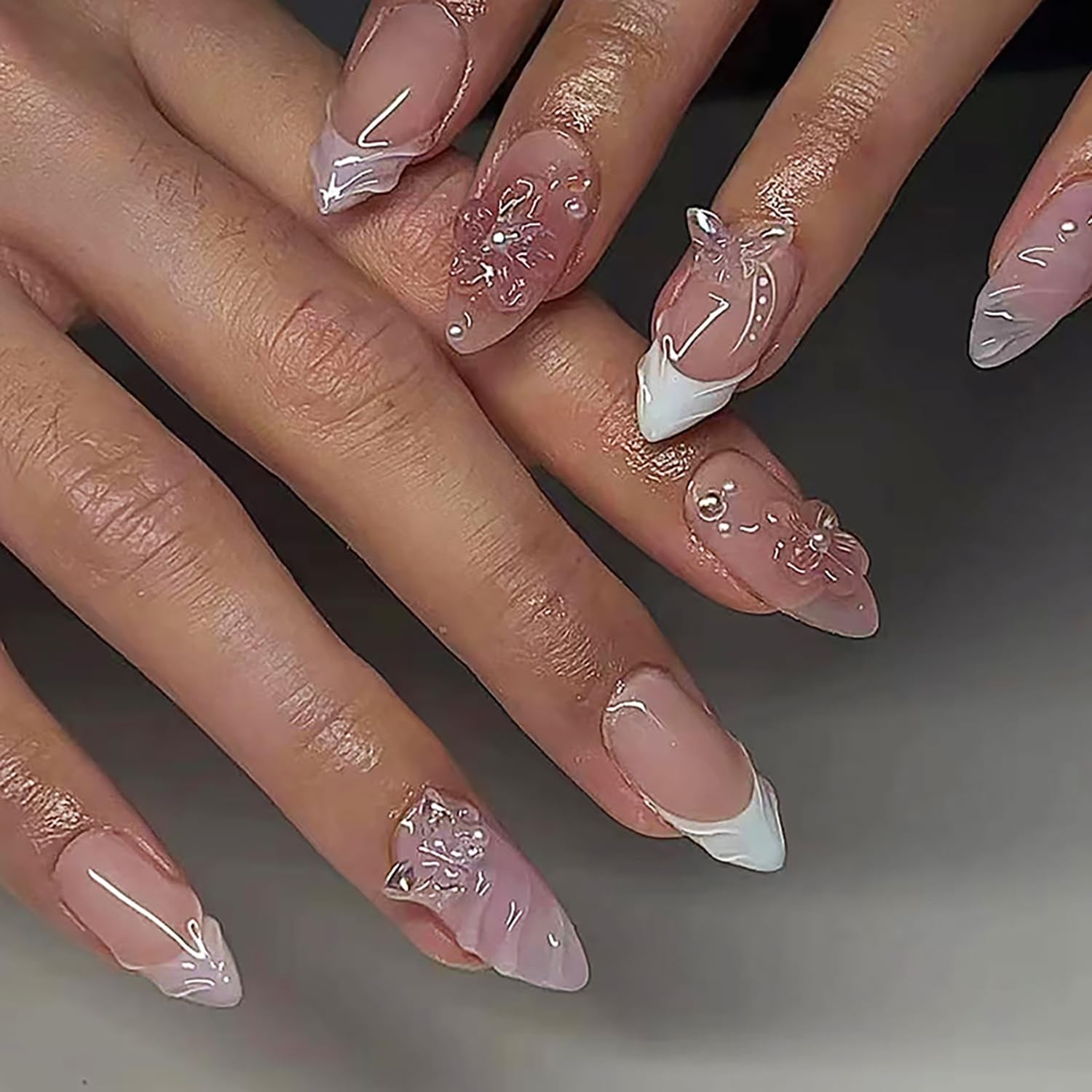 24Pcs Medium Almond Press on Nails French Tip Fake Nails with Brown Leopard Gold Line Design Glossy Reusable False Nail Artificial Acrylic Nails Press Ons Holiday Stick on Nails for Women DIY Manicure