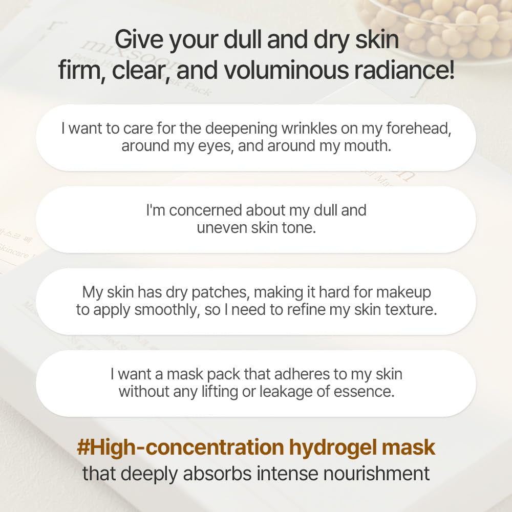 Mixsoon Bean Collagen Hydrogel Mask Hydration All-In-One Firming, Soothing Gel Formula Face Mask for Radiant, Smooth Skin Stocking Stuffers 35G / 1.18 Fl.Oz. (5Ea) Korean Glass Skin Care