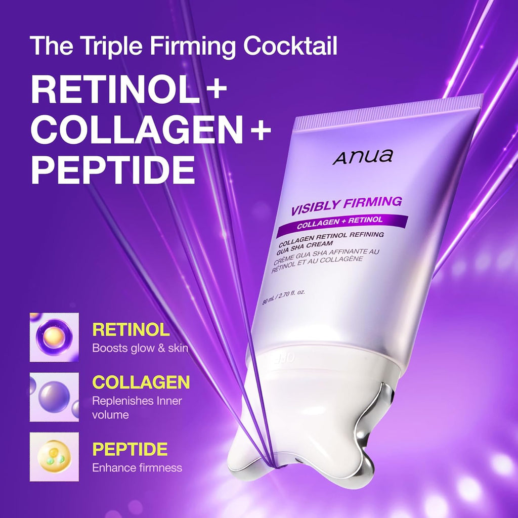 ANUA Collagen Retinol Refining Gua Sha Cream, Neck Cream for Lifting & Firming, Jawline to Décolleté, Daily Moisturizer, Fine Line Care, Neck Massager, Korean Skin Care, 2.7Fl.Oz