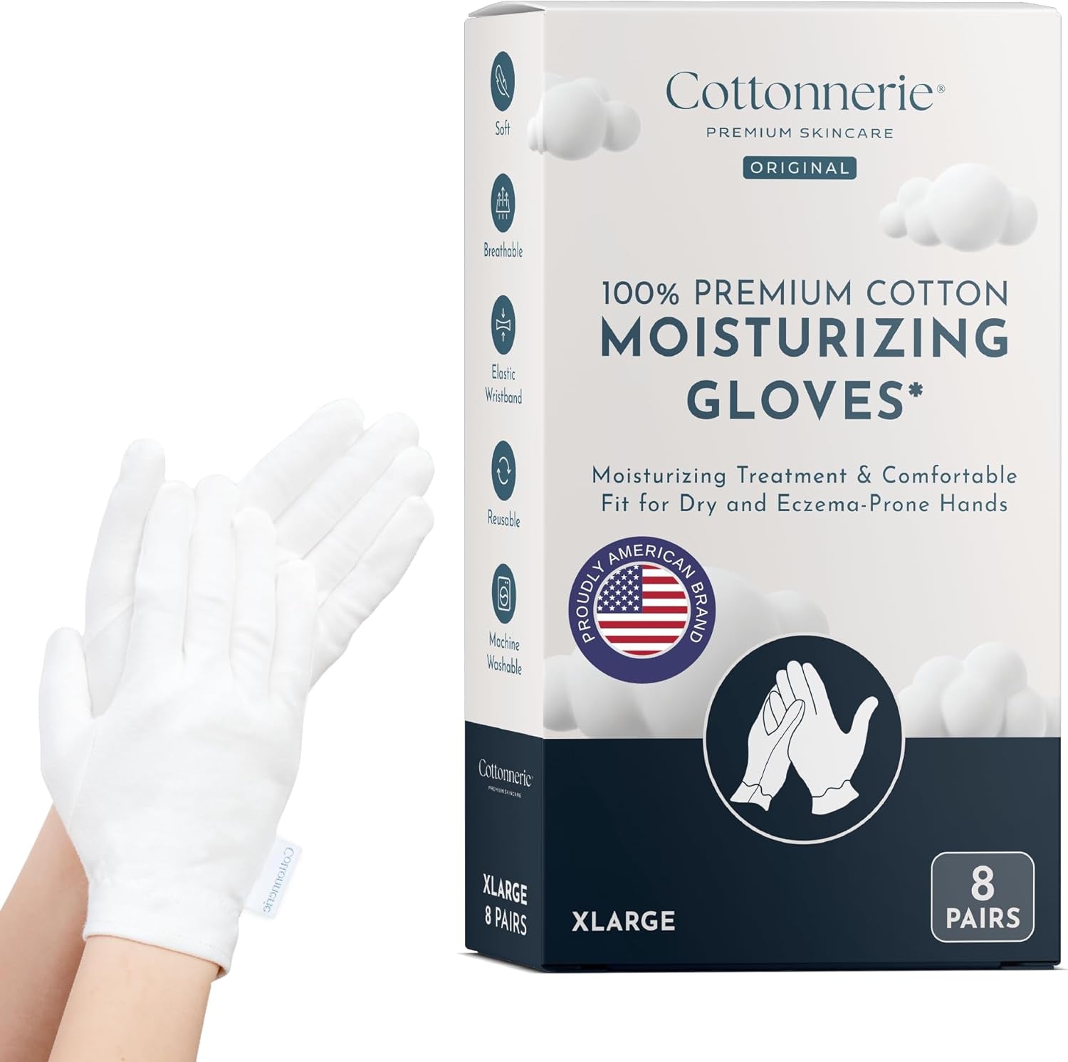 4 Pairs Cottonnerie Organic Cotton Gloves for Dry Hands Sleeping, Moisturizing Gloves Overnight, Hand Moisturizer Gloves, Moisture Gloves for Dry Hands Overnight, Sleeping Gloves, Medium