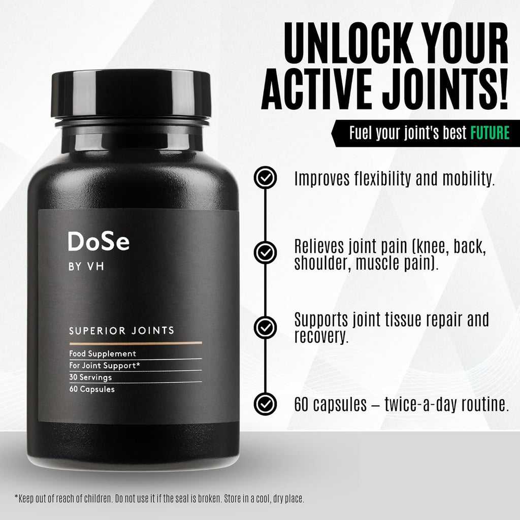 Dose by VH Superior Joints with NEM, Turmeric, Ginger & Hyaluronic Acid – Supports Flexibility, Mobility & Joint Comfort – Vegan Capsules (60 Count)