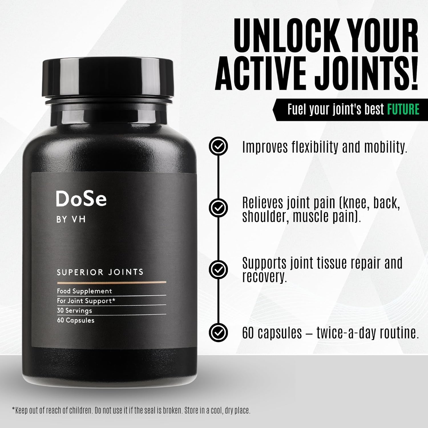 Dose by VH Superior Joints with NEM, Turmeric, Ginger & Hyaluronic Acid – Supports Flexibility, Mobility & Joint Comfort – Vegan Capsules (60 Count)