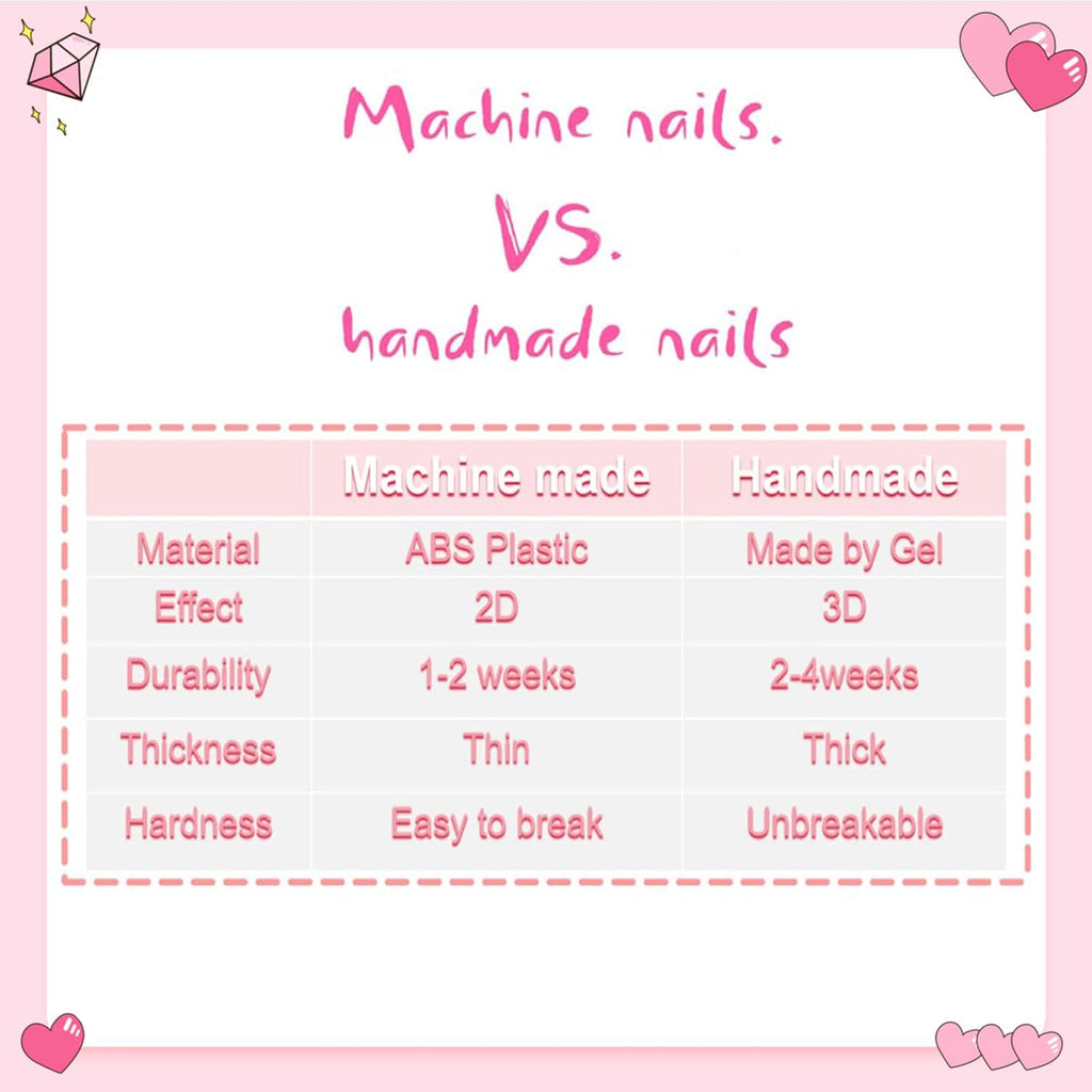 MAGLFELL Salon Press on Nails - 3D Almond Handmade Unique French Fake Nails, Thick Acrylic and Muti-Layer Gel False Nails, Reusable Gel Cured Durable Press Ons (Size S)