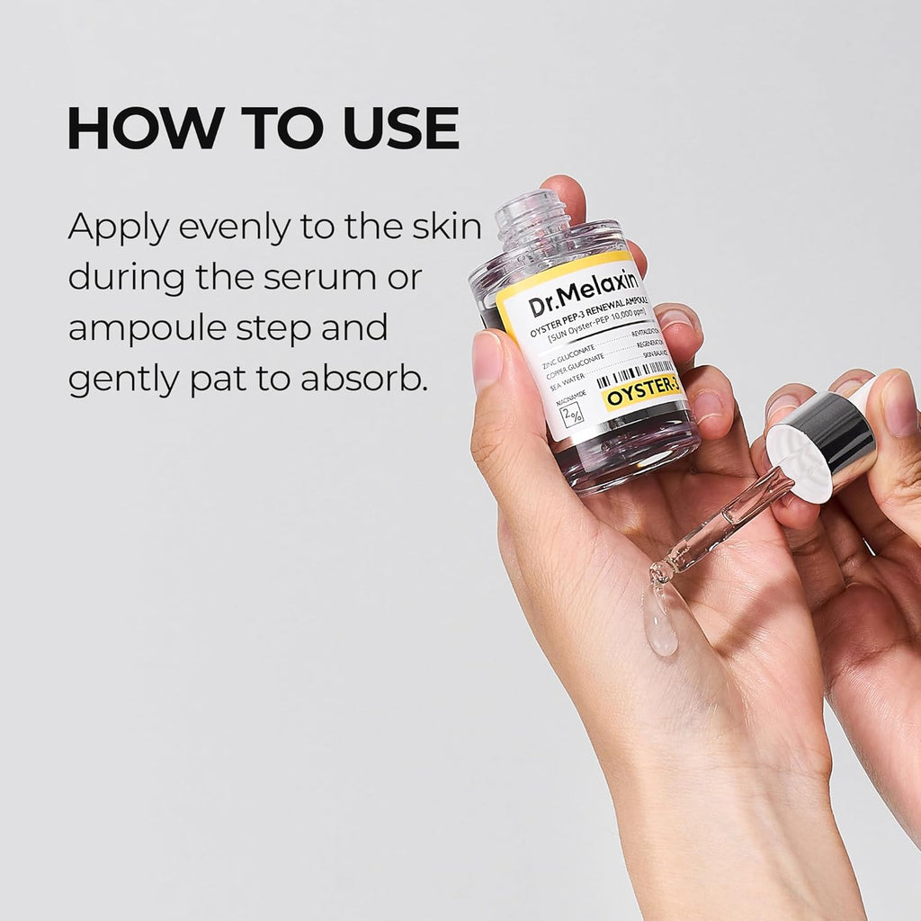 Dr.Melaxin Oyster Pep3 Renewal Ampoule for Plumping, anti Aging, Hydrating Face | Visibly Smooth and Glowy Skin, Korean Skincare, 1.01 Fl Oz(30Ml)