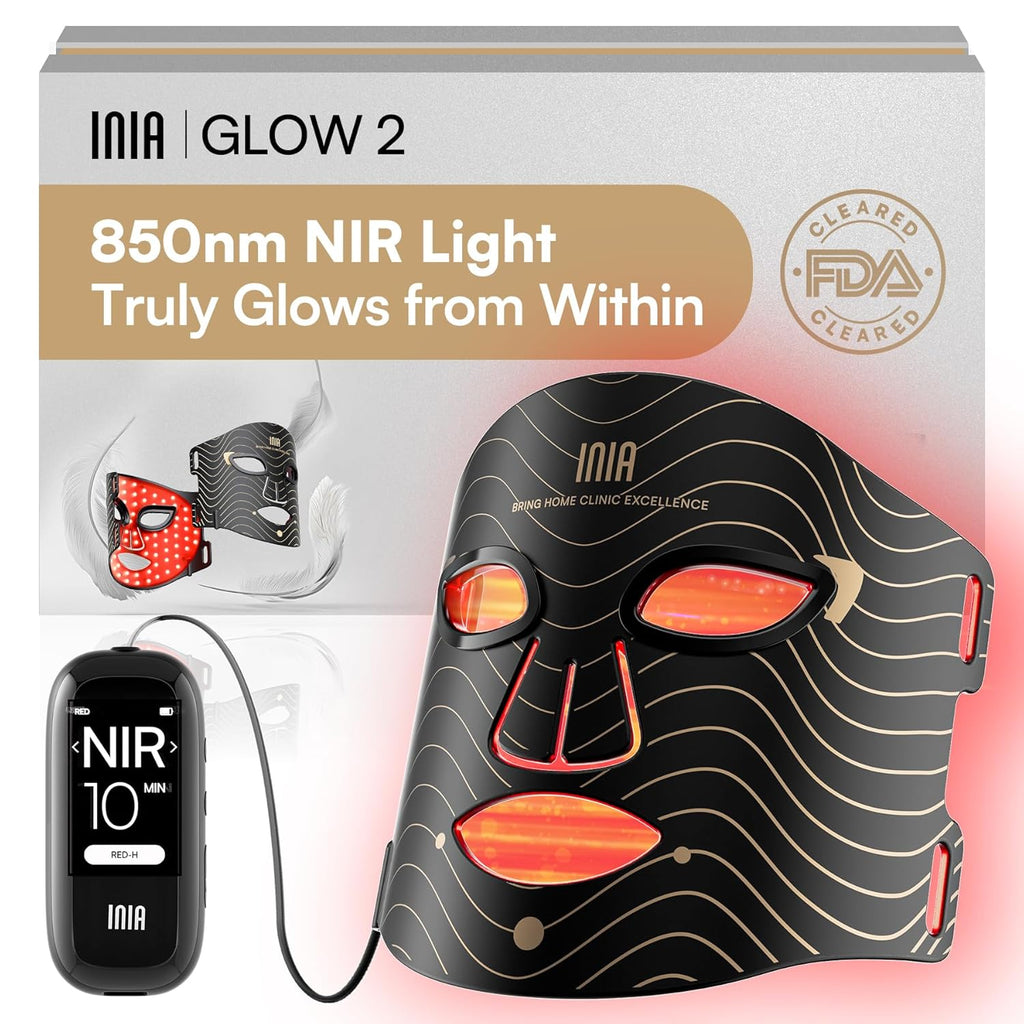 INIA Red Light Therapy Mask for Face – 4 Light Modes with 850Nm NIR, Red & Blue LED Light Therapy, 2600Mah Rechargeable LED Face Mask for Radiant Glow at Home, Black