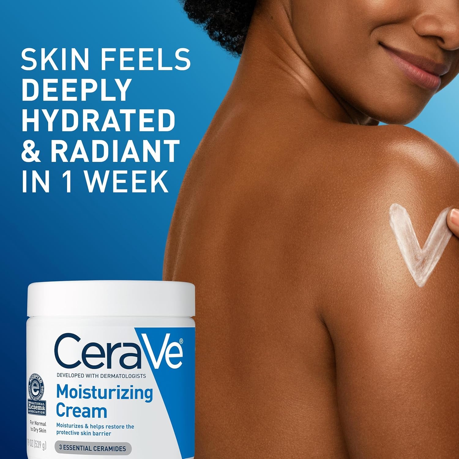 Cerave Moisturizing Cream, Body and Face Moisturizer for Dry Skin, Body Cream with Hyaluronic Acid and Ceramides, Daily Moisturizer, Oil-Free, Fragrance Free, Non-Comedogenic, 19 Ounce