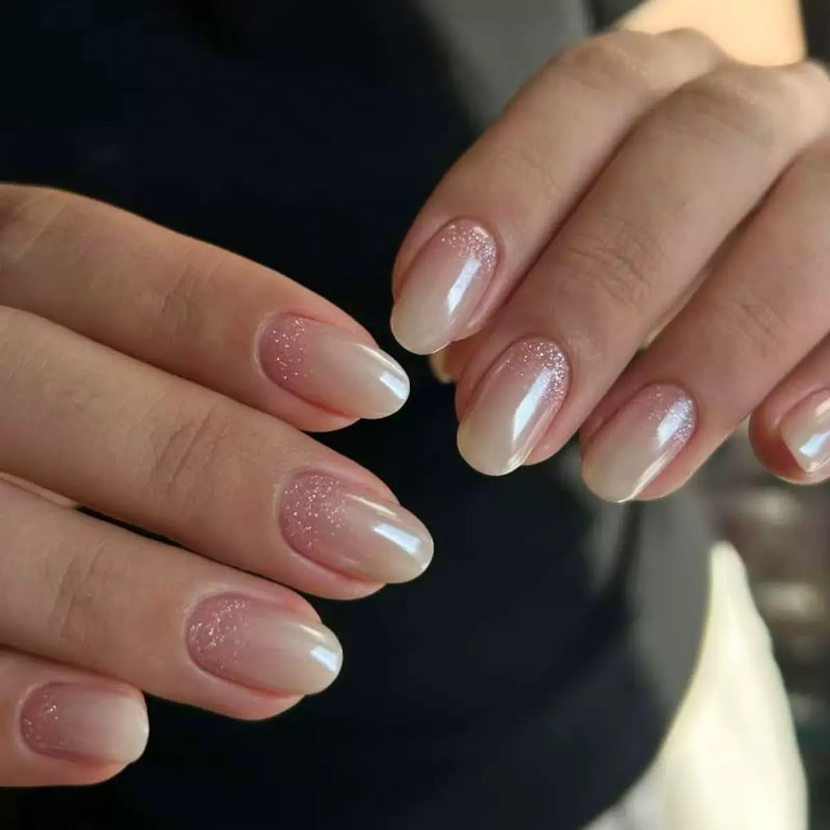 CTTHNBD Press on Nails Almond - French Tip Fake Nails with Gold Line Design - Medium Fasle Nails Press Ons - for Women 24 Pcs