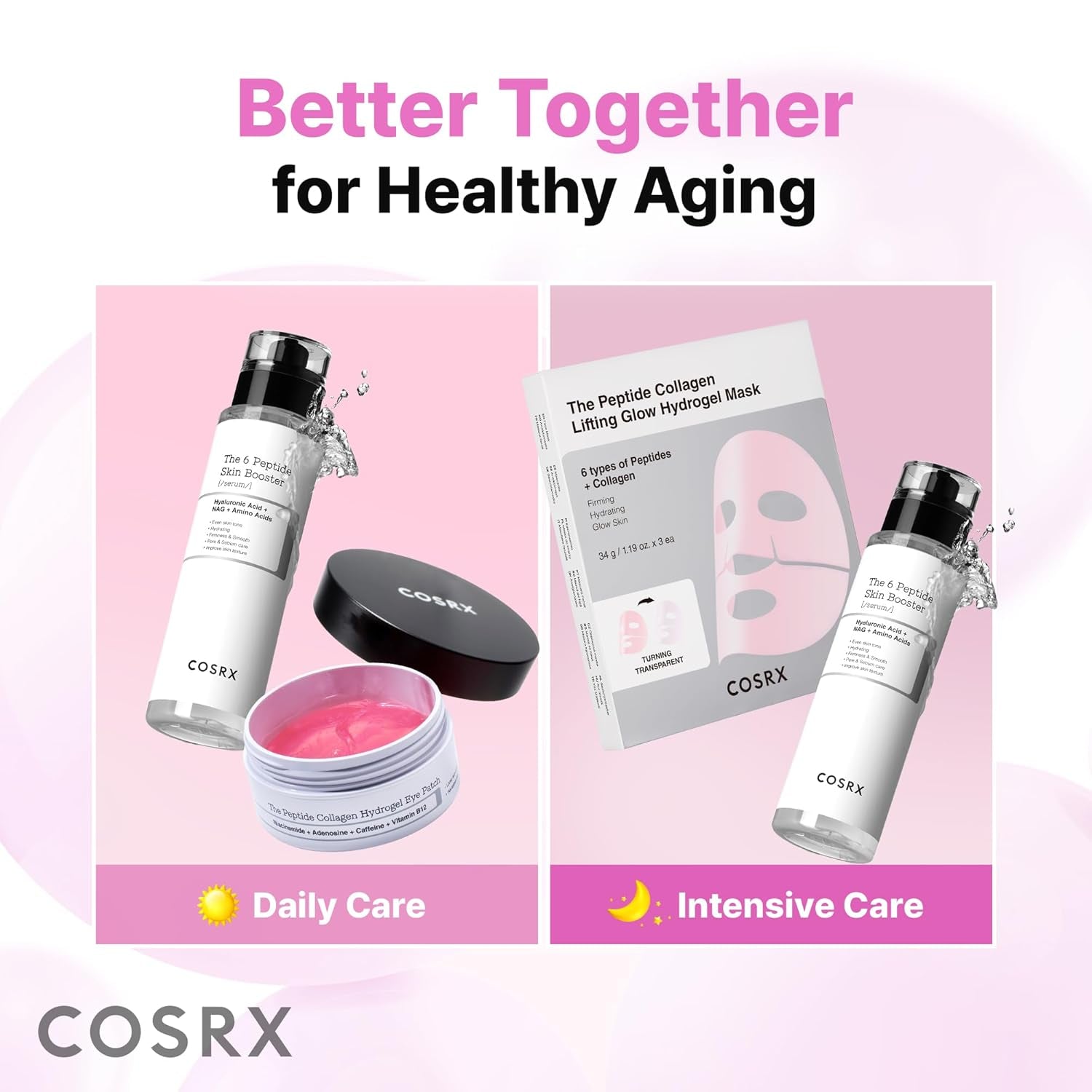 COSRX Pink Peptides Collagen Hydrogel Eye Patch for Puffy Eyes, Dark Circles & Fine Lines, Cooling under Eye Patches (60), Korean Skin Care