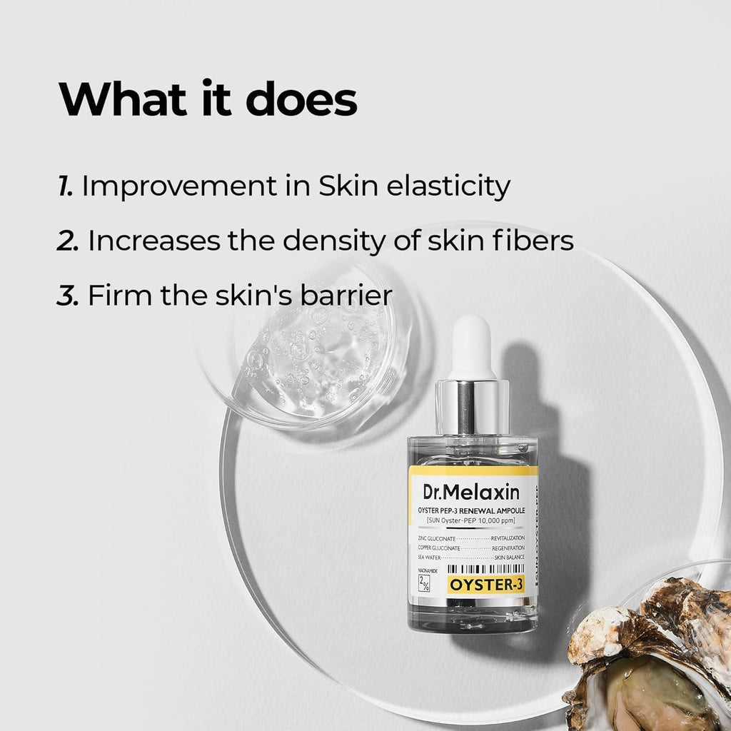 Dr.Melaxin Oyster Pep3 Renewal Ampoule for Plumping, anti Aging, Hydrating Face | Visibly Smooth and Glowy Skin, Korean Skincare, 1.01 Fl Oz(30Ml)