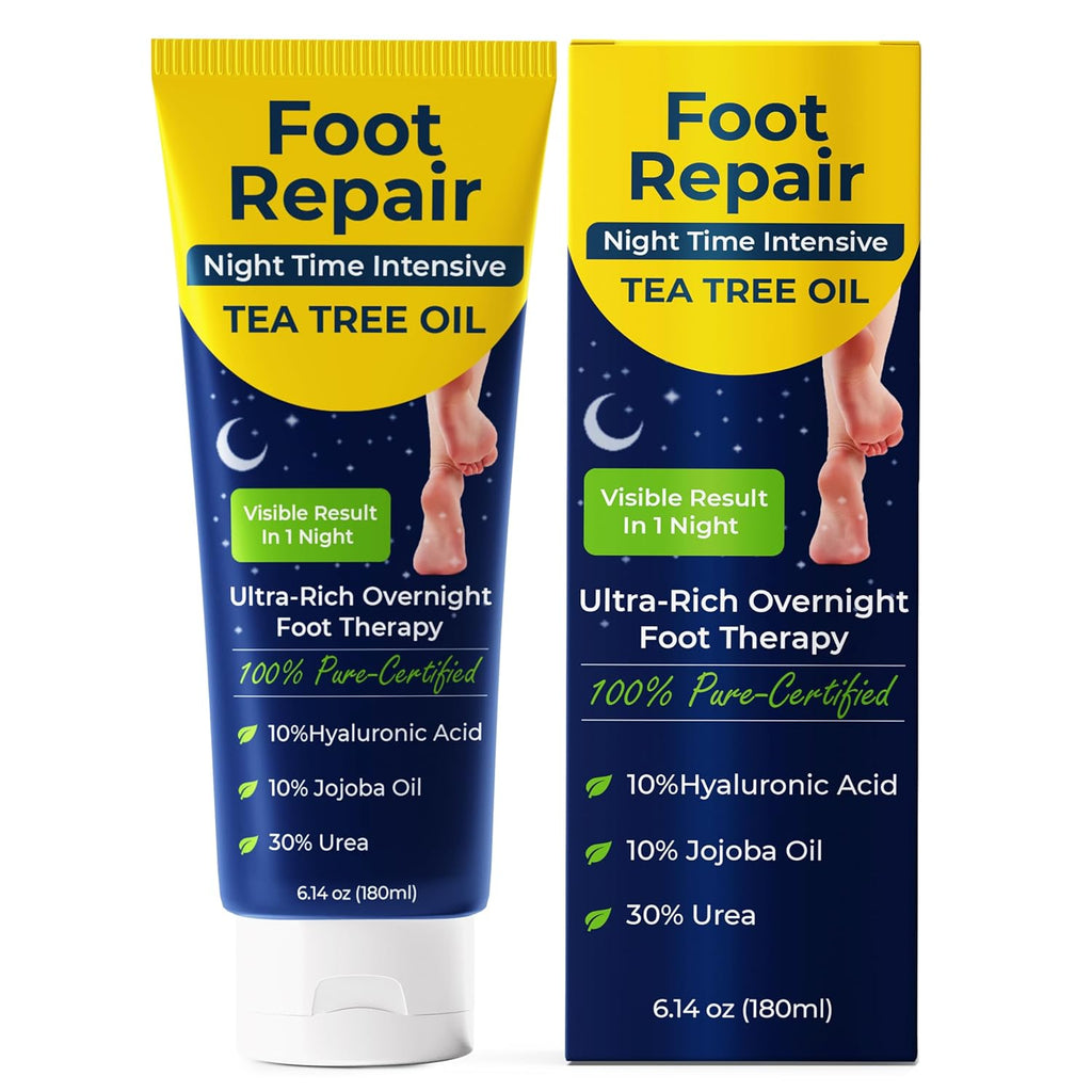 Foot Cream for Dry Cracked Heels and Feet – Tea Tree Oil Heel Cream | Cracked Heel Treatment & Ultra-Rich Overnight Foot Repair | Softens, Soothes & Restores Rough Skin | Fast-Absorbing, 6.14 Oz
