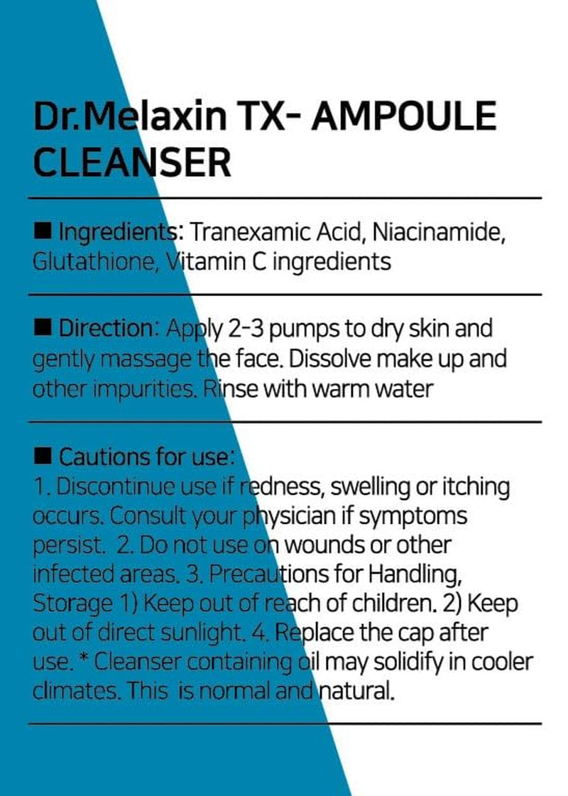 Dr.Melaxin TX Tranexamic Acid Ampoule Cleanser 100Ml / 5.07Fl Oz, Moisturizing, Cleansing for Sensitive Skin