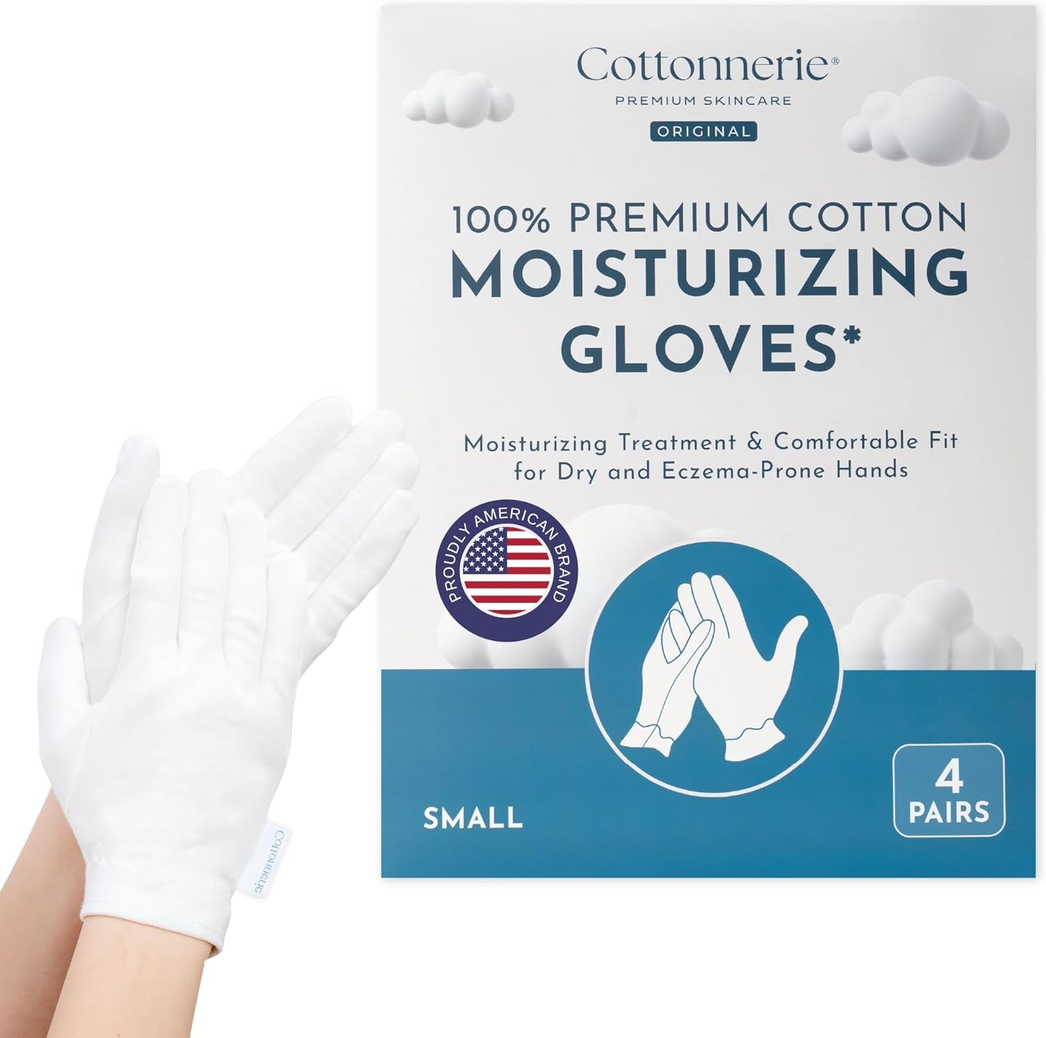 4 Pairs Cottonnerie Organic Cotton Gloves for Dry Hands Sleeping, Moisturizing Gloves Overnight, Hand Moisturizer Gloves, Moisture Gloves for Dry Hands Overnight, Sleeping Gloves, Medium